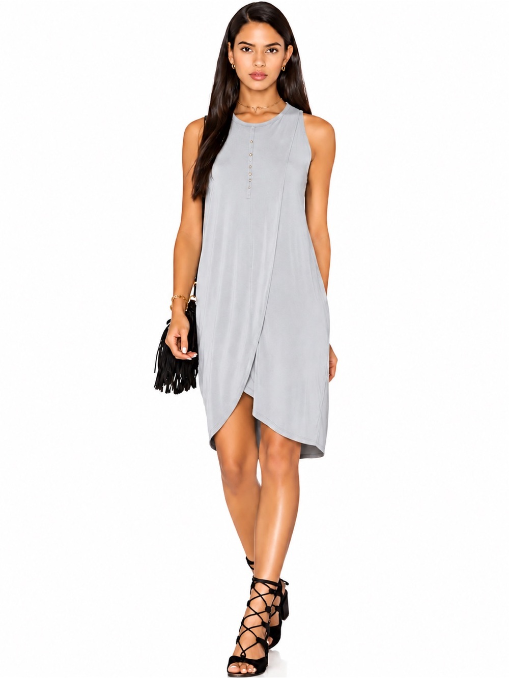 LA Made Elba Dress Sky Blue Grey Soft Tank Dress Tulip Hem Sleeveless Scoop Neck
